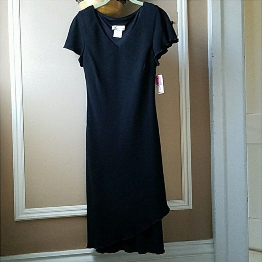 Dress Barn LBD Black Cocktail Dress Short Flounce Sleeve Ruffle Layer Hem Size 8